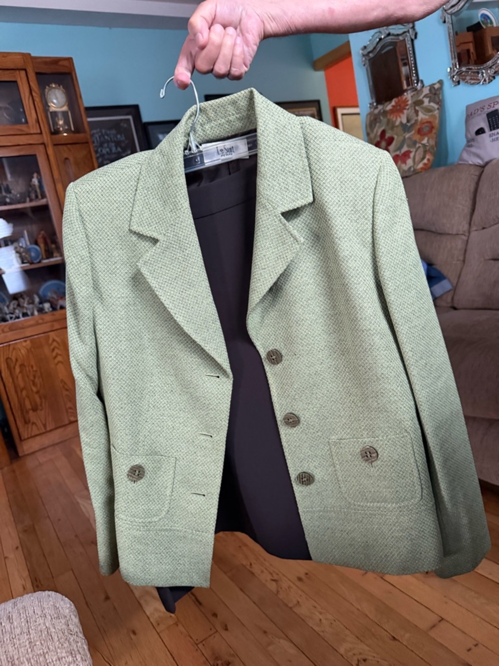 Le Suit Petite Size 12 Green and Brown Skirt Suit